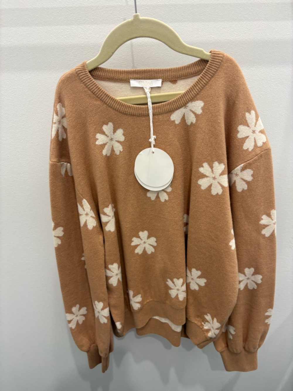Kids  Tan Floral Crewneck Sweater